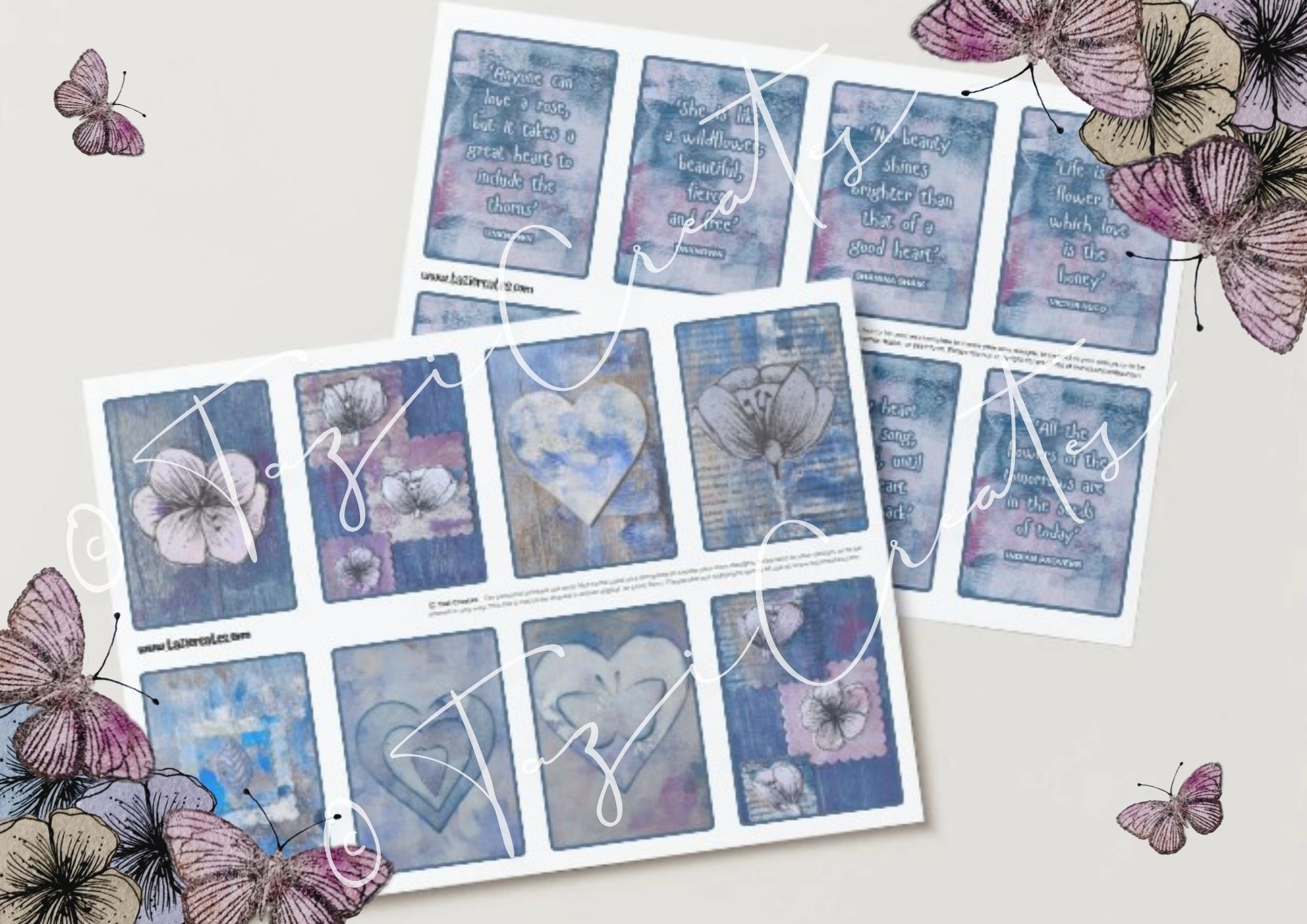 Blue Hearts & Flowers Quote Cards x8