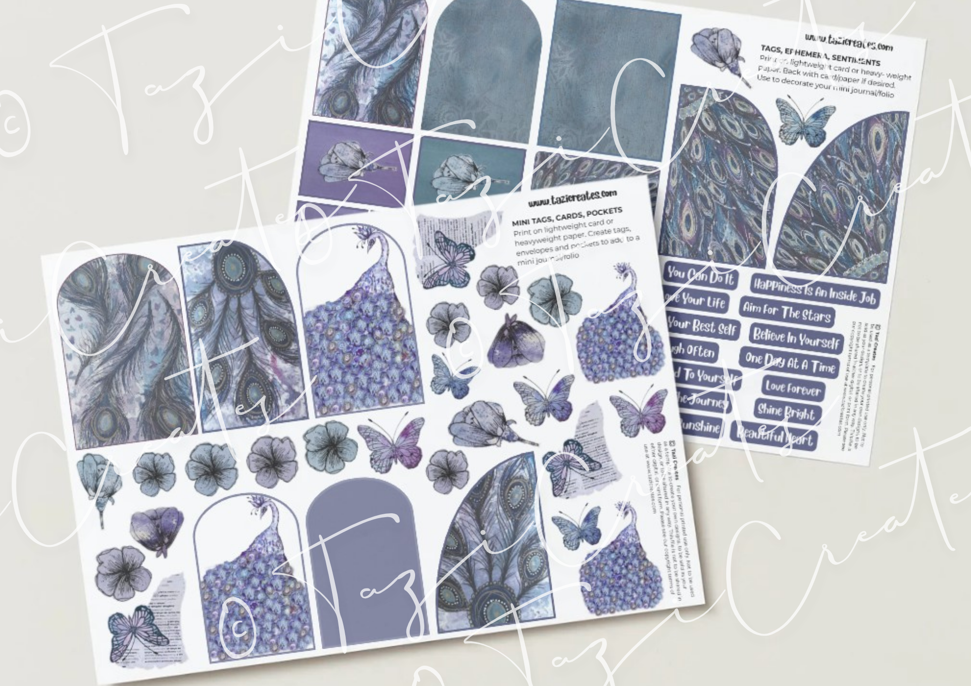 Floral Peacock Mini Journal Pages, Ephemera and Tags