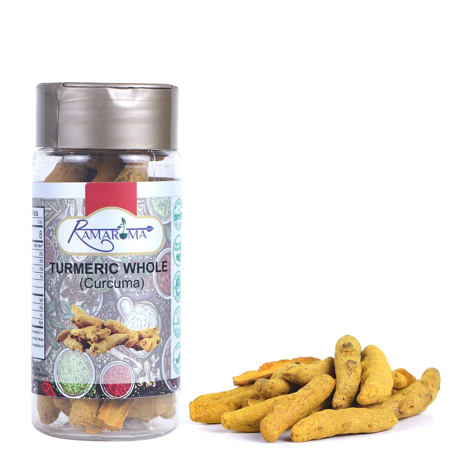 Ramaroma Organic Whole Turmeric Sticks Haldi Gatiya Sabut Haldi Whole Haldi |Dried 3.5oz (100g) 