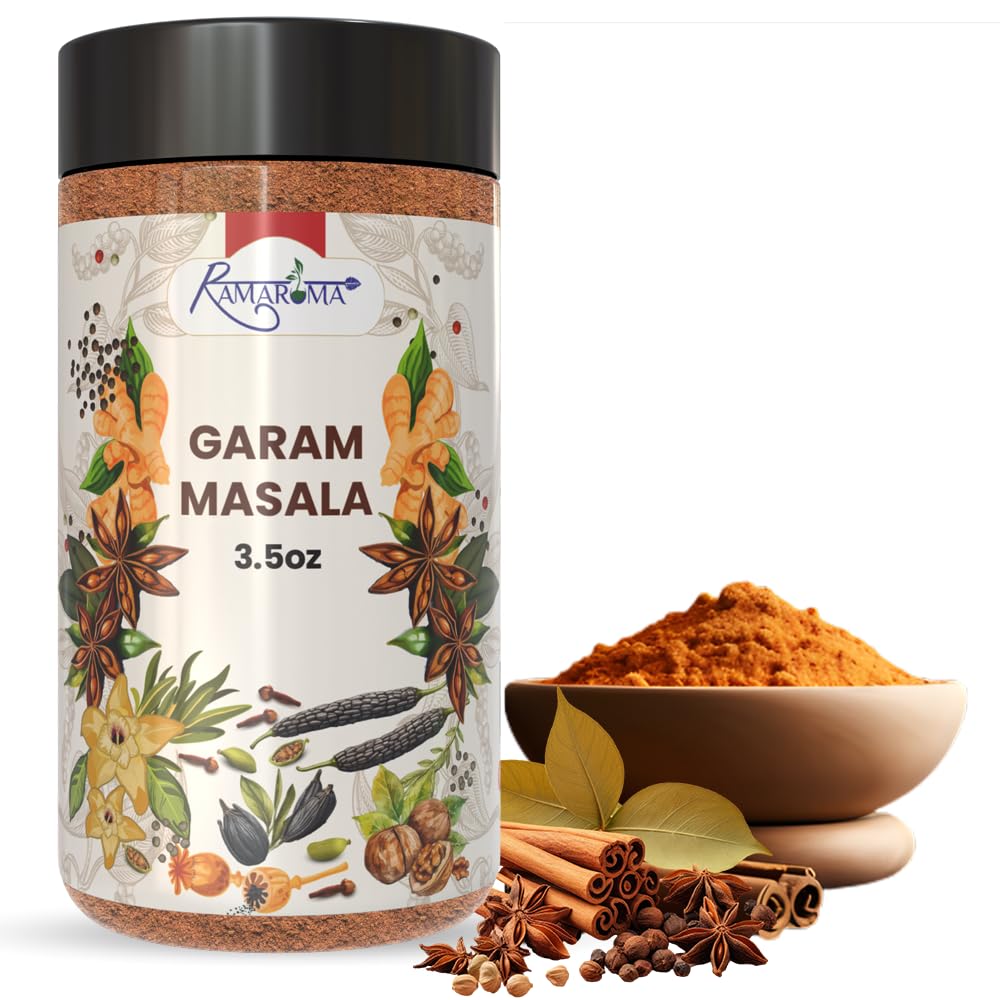 Ramaroma Natural Garam Masala Indian 15-Spice Blend Powder, 3.5oz (100g) All Natural, Salt-Free | Vegan | No Colors | Gluten Friendly | NON-GMO | Rich in Flavor, Naturally Processed and No Preservatives