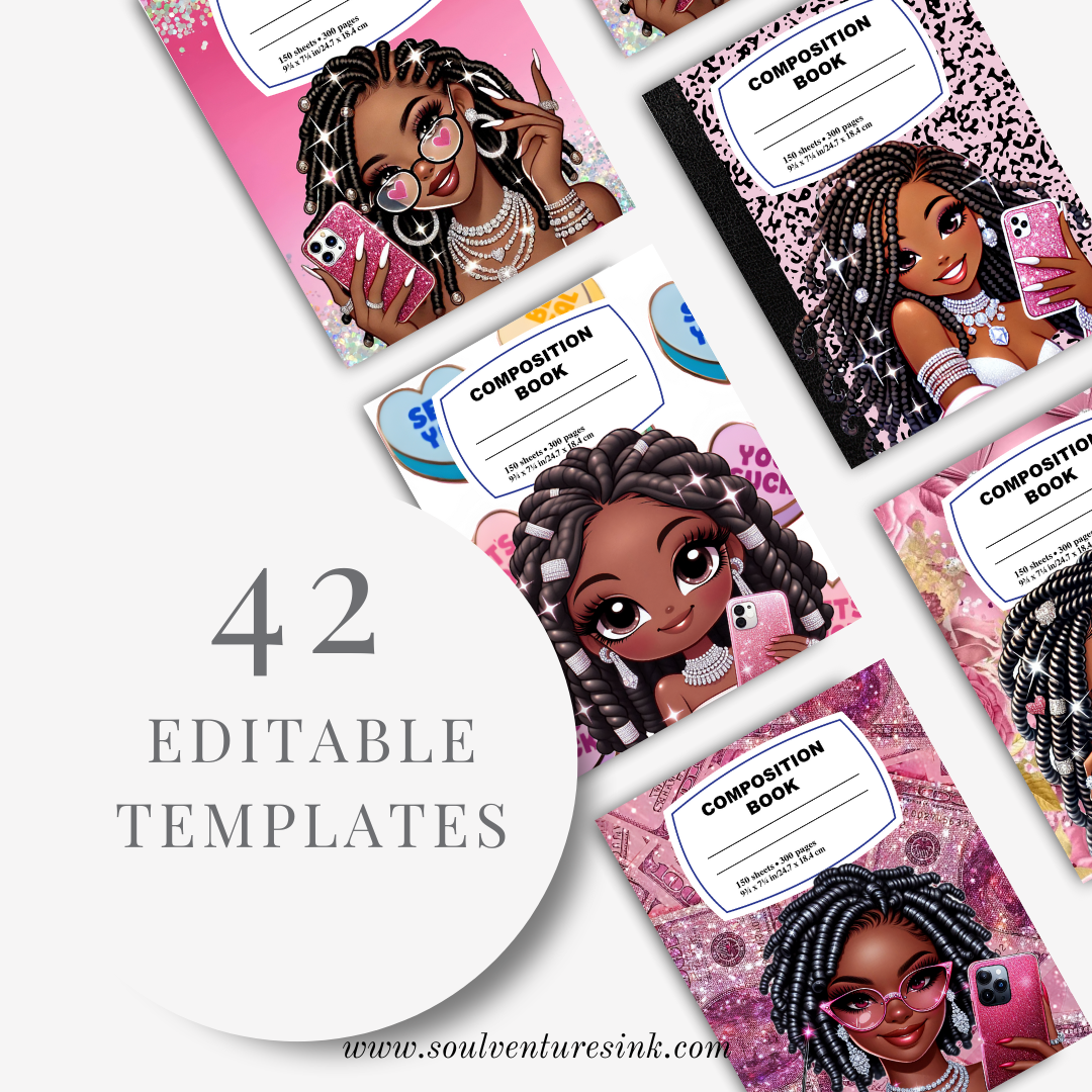 Editable Canva Template BUNDLE: Oh, You Fancy Huh?(with locs and glasses) Composition Notebook Covers 