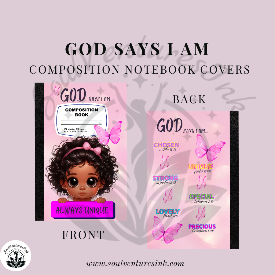 God Says I Am Composition Book Cover for girls