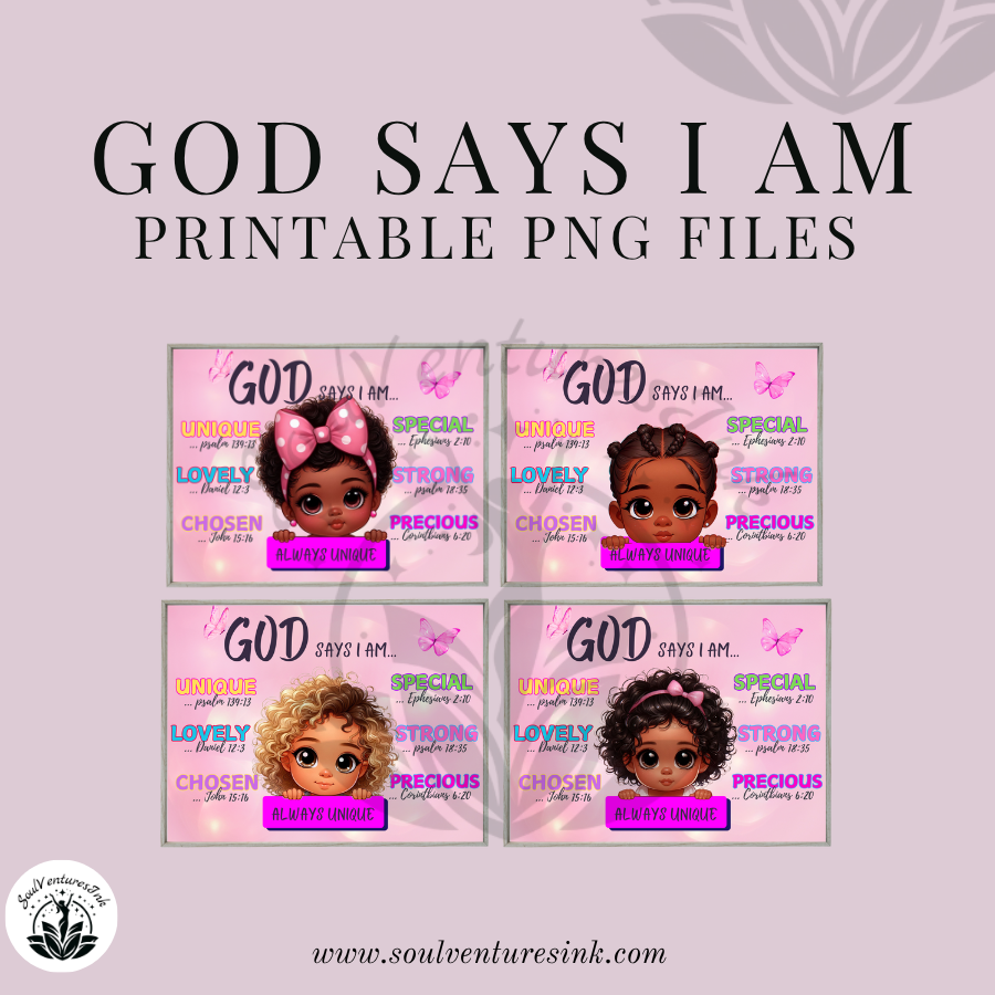 God Says I Am Positive Affirmations Bundle PNGs for Girls