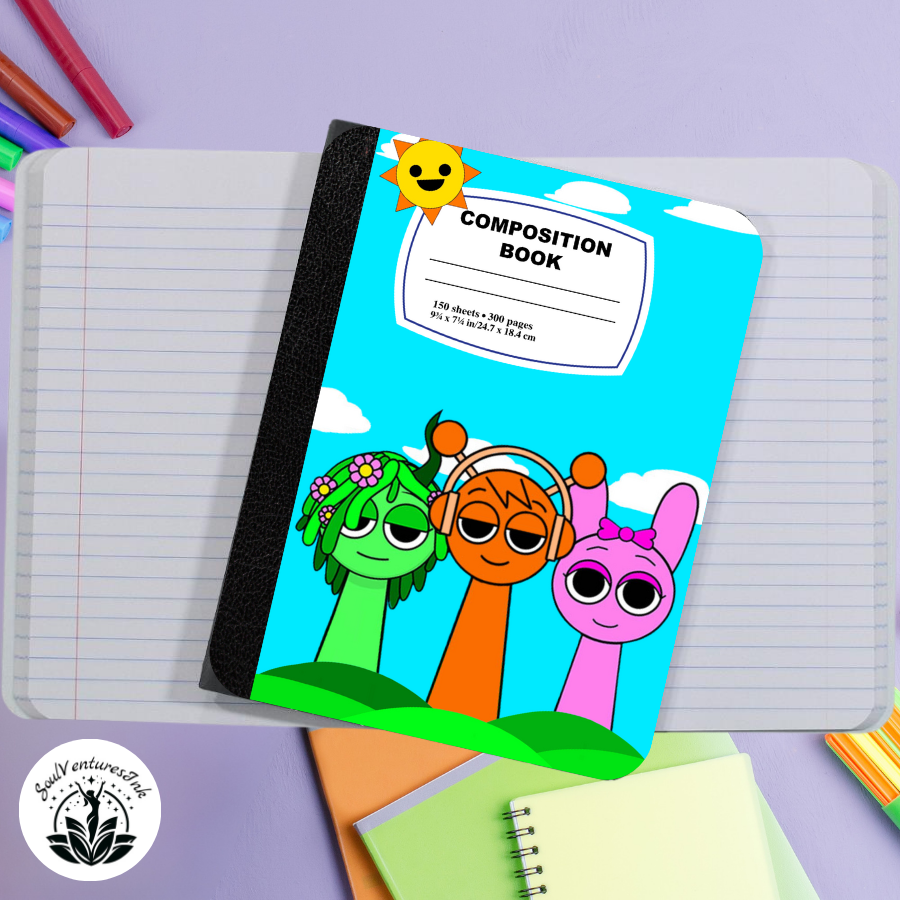 Editable Canva Template: Sprunki Themed Small Composition Notebook Covers 