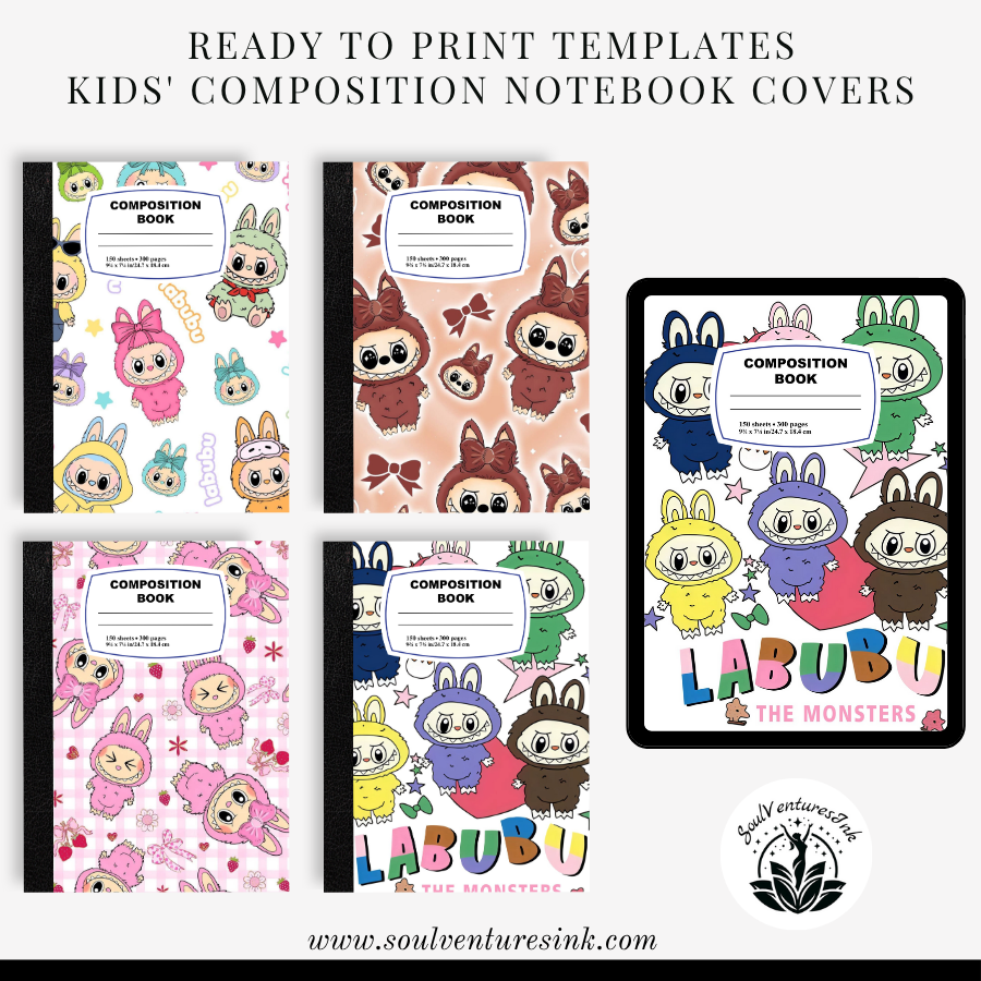 Ready to Print Labubu-Themed Composition Book Covers
