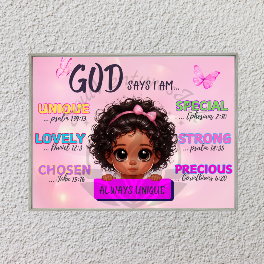God Says I Am Positive Affirmations PNG for Girls