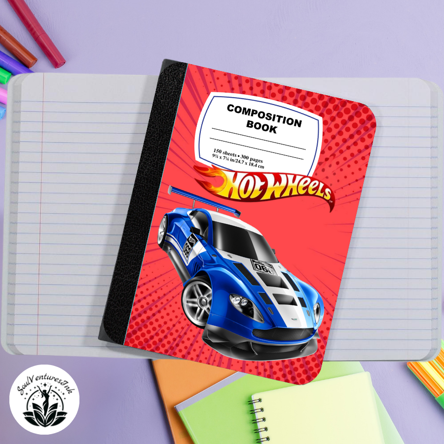 Editable Canva Template: Hot WheelsThemed Composition Notebook Covers 