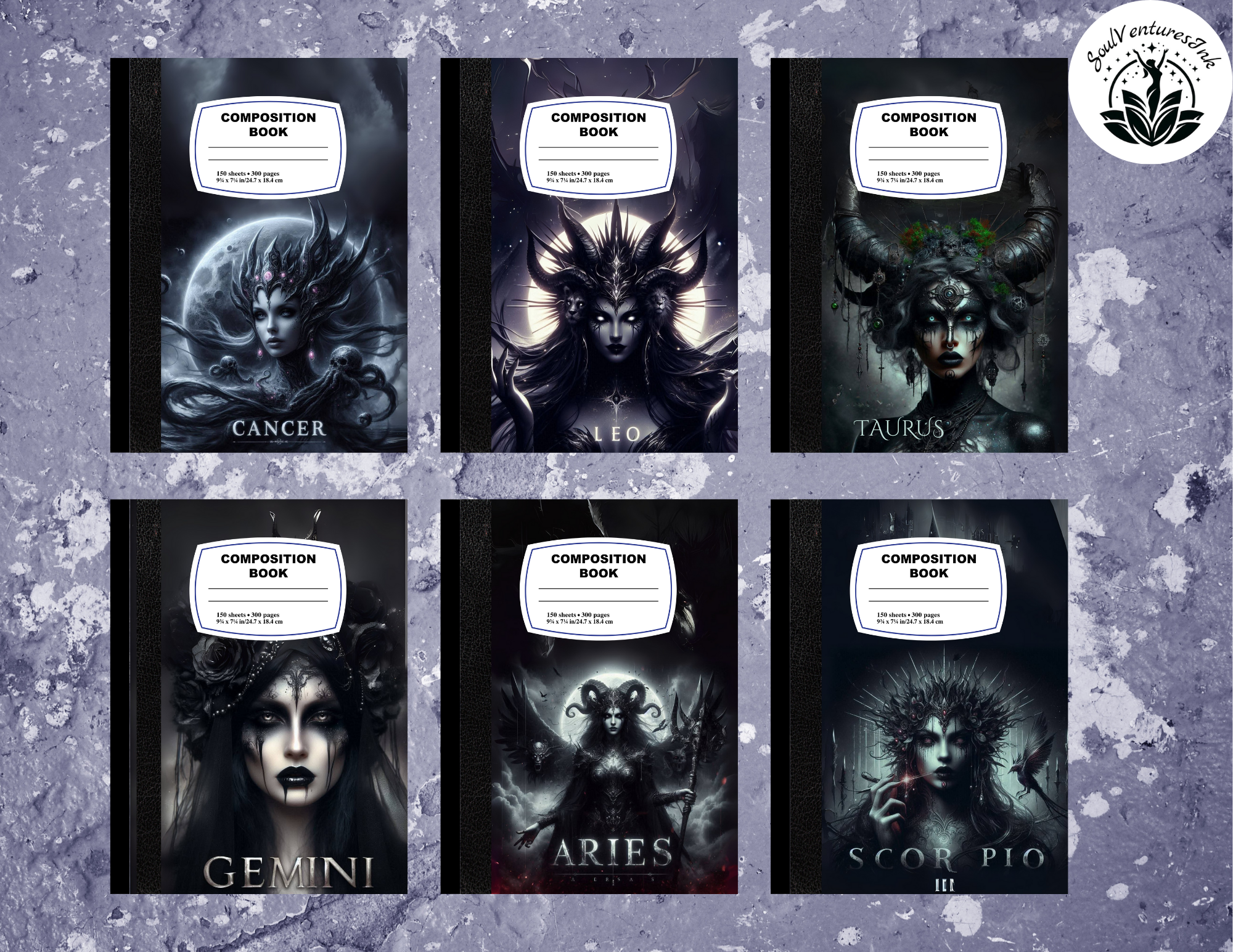 Dark Zodiac Sign Book Covers – Printable PDF Bundle