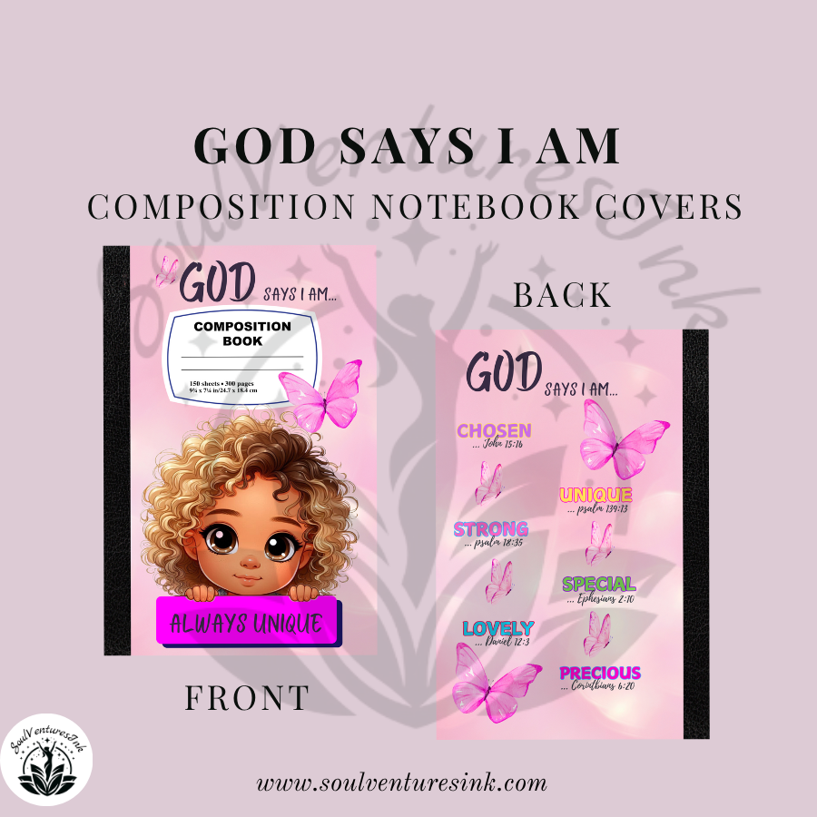 God Says I Am Composition Book Cover for girls