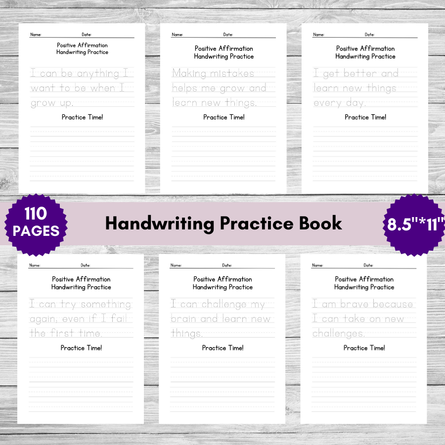 Positive Affirmation Handwriting Practice book