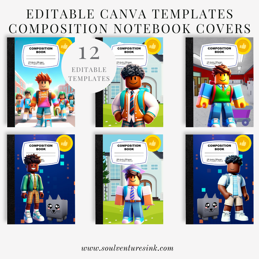 Editable Canva Template: Roblox-Themed Composition Notebook Covers 