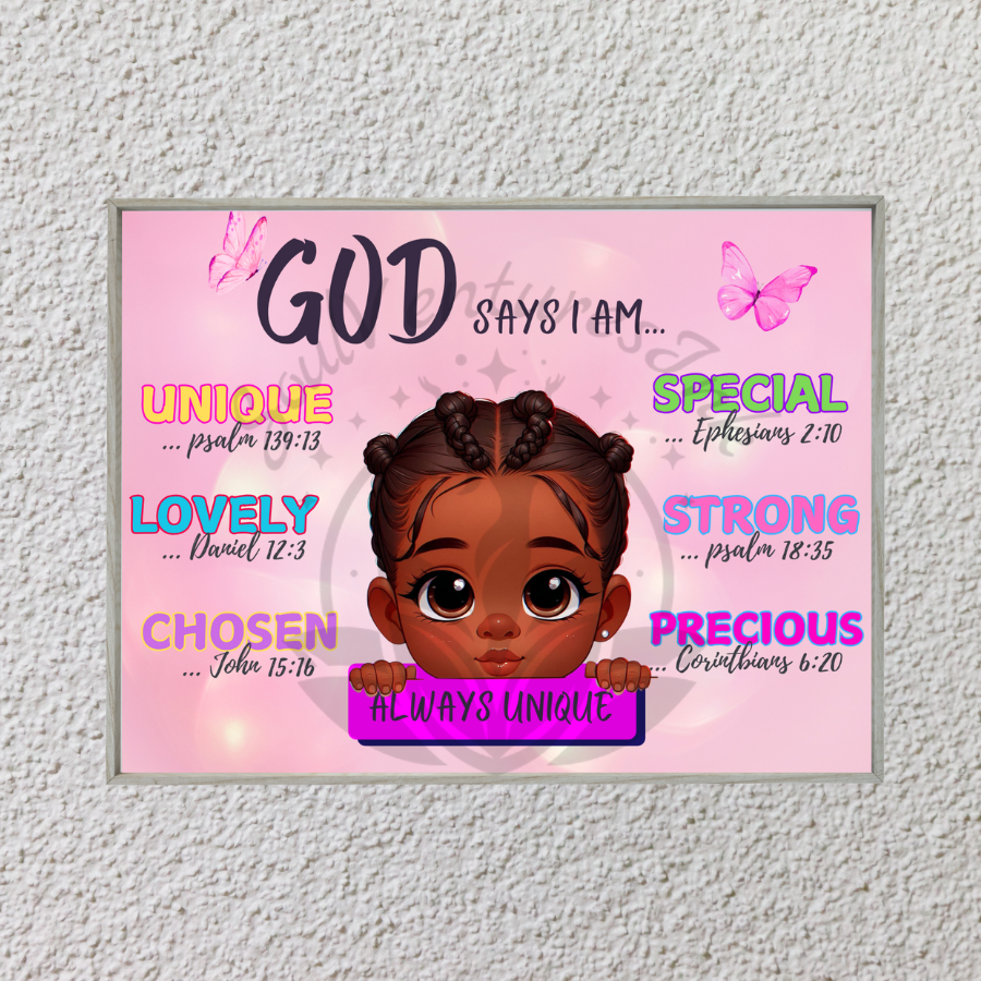 God Says I Am Positive Affirmations PNG for African American Girls