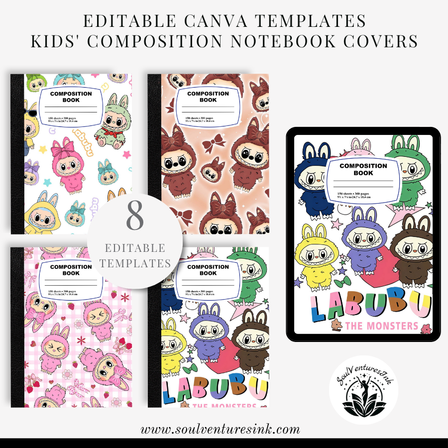 Editable Canva Template: Labubu-Themed Composition Notebook Covers