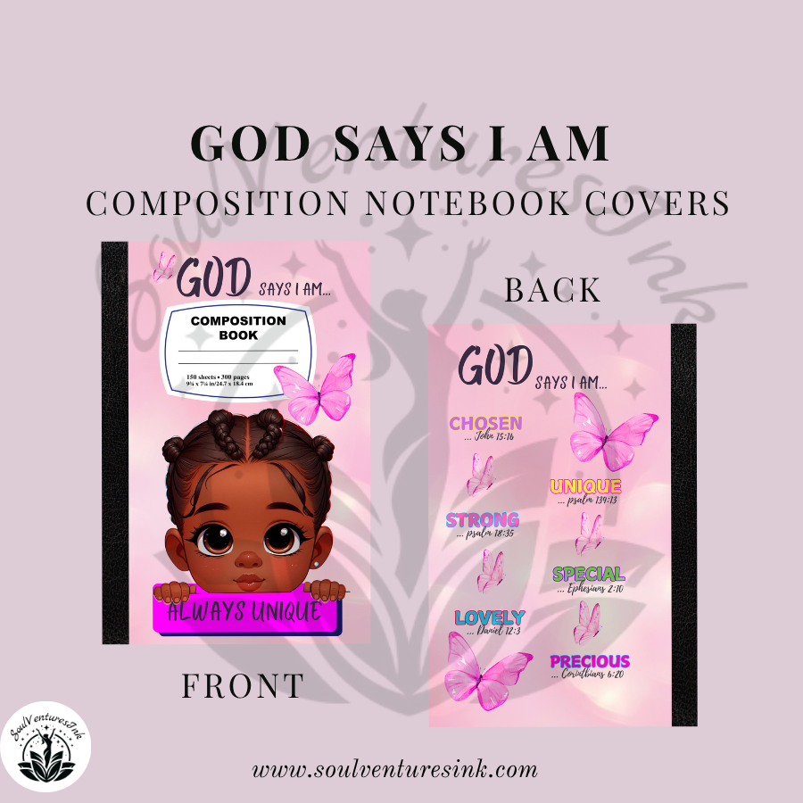 God Says I Am Composition Book Cover for girls
