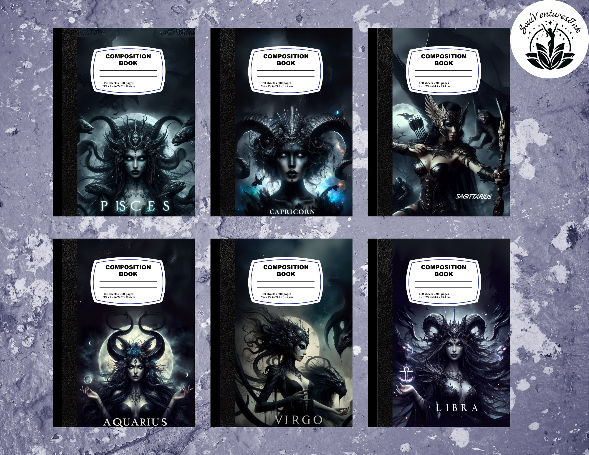 Dark Zodiac Sign Book Covers – Printable PDF Bundle