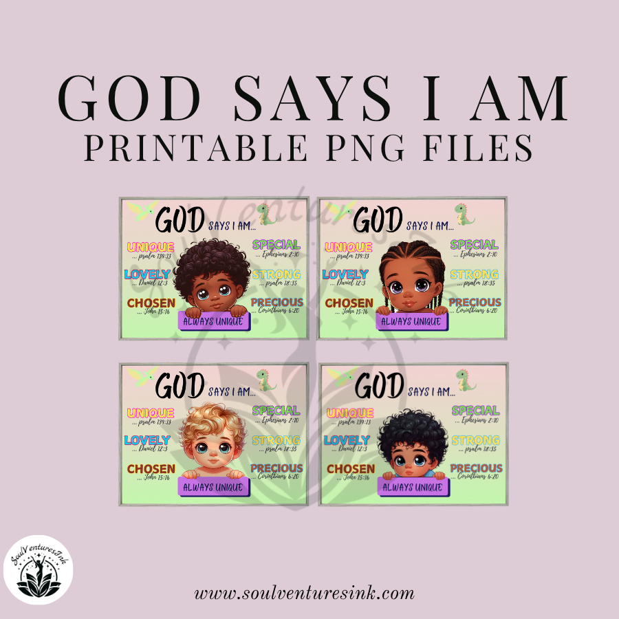 God Says I Am Positive Affirmations Bundle PNGs for Boys