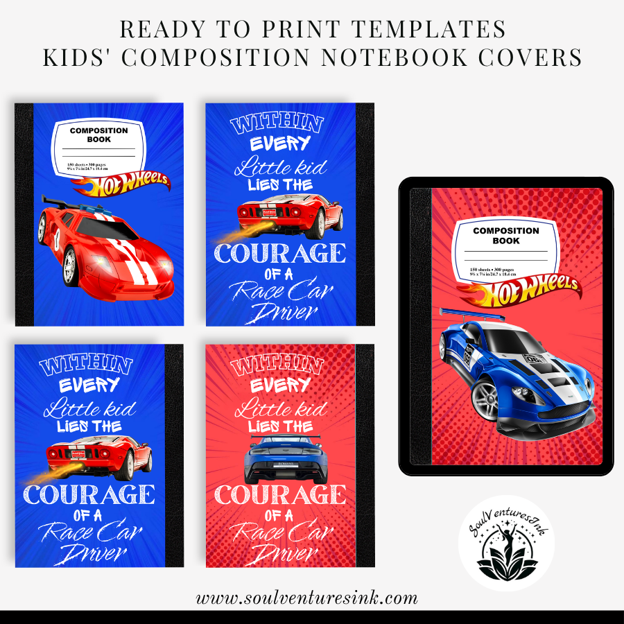 Ready to Print Hot Wheels Themed Composition Book Covers