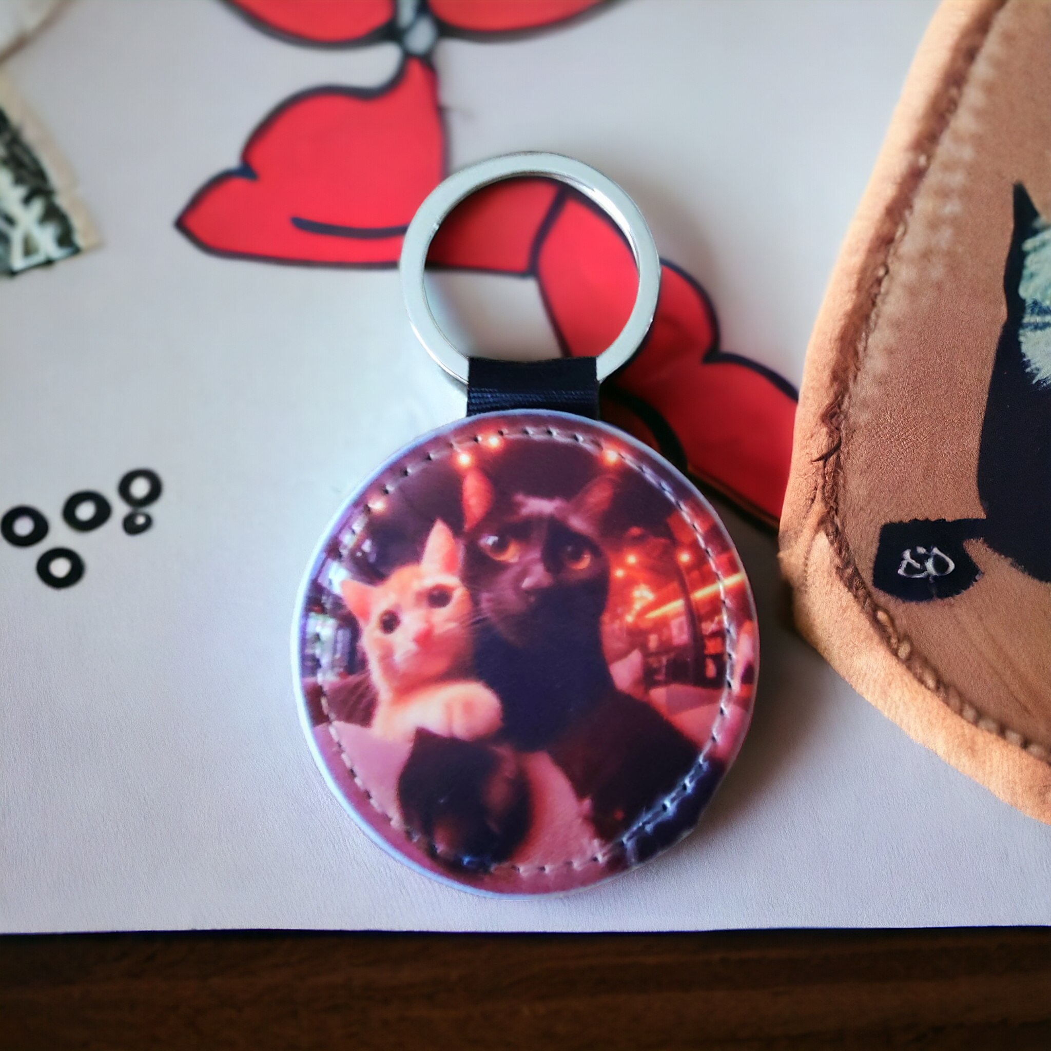 Porte clés simili cuir ronds