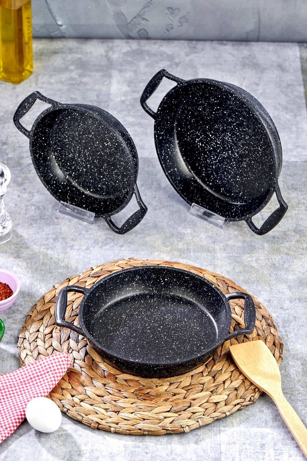 3-Piece Granite Cast Iron Casserole Set
