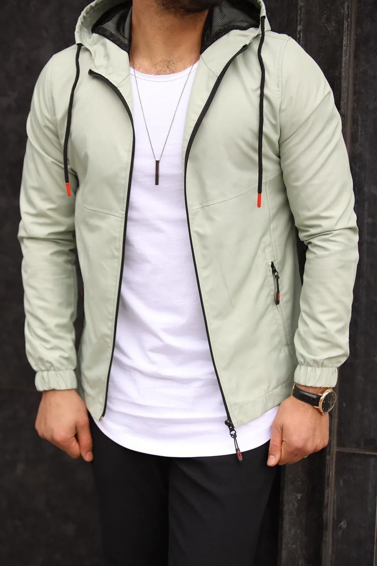 Men's Wind and Water Resistant Solid Color Waterproof Raincoat