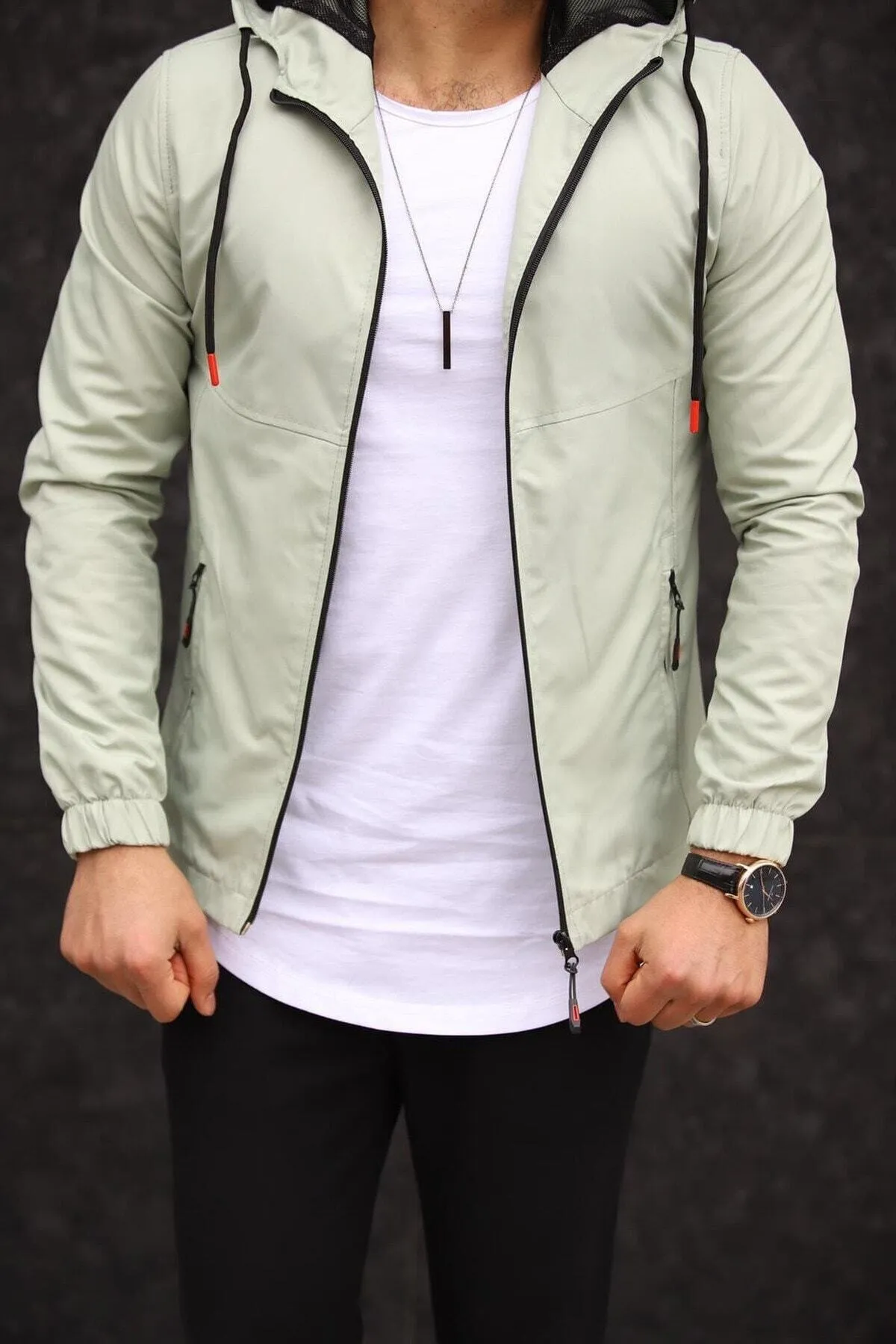 Men's Wind and Water Resistant Solid Color Waterproof Raincoat