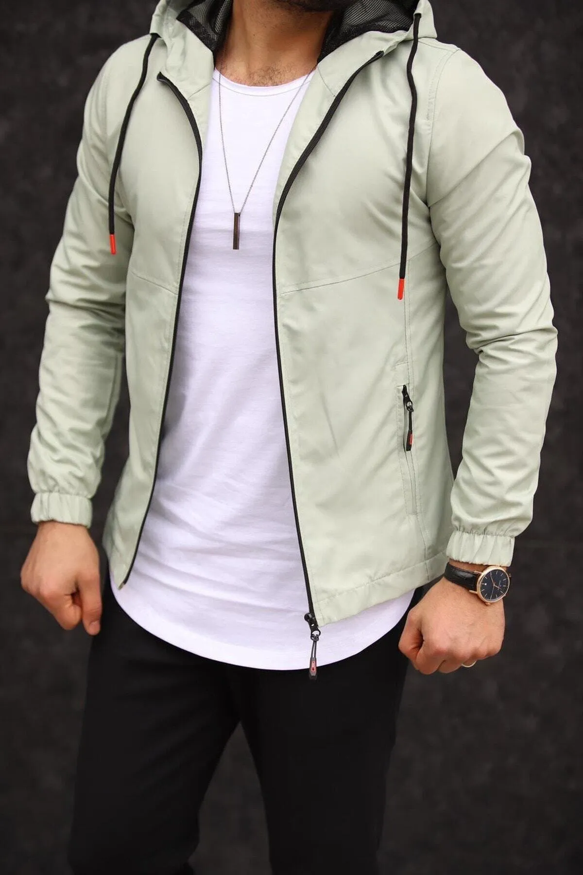 Men's Wind and Water Resistant Solid Color Waterproof Raincoat