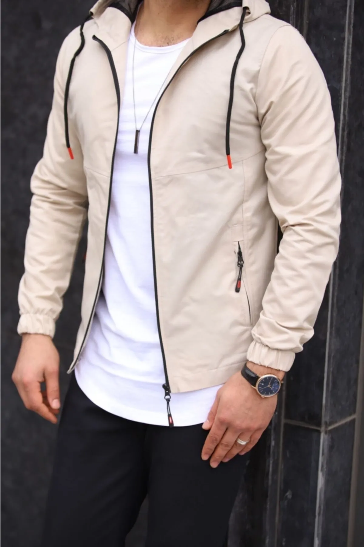 Men's Wind and Water Resistant Solid Color Waterproof Raincoat