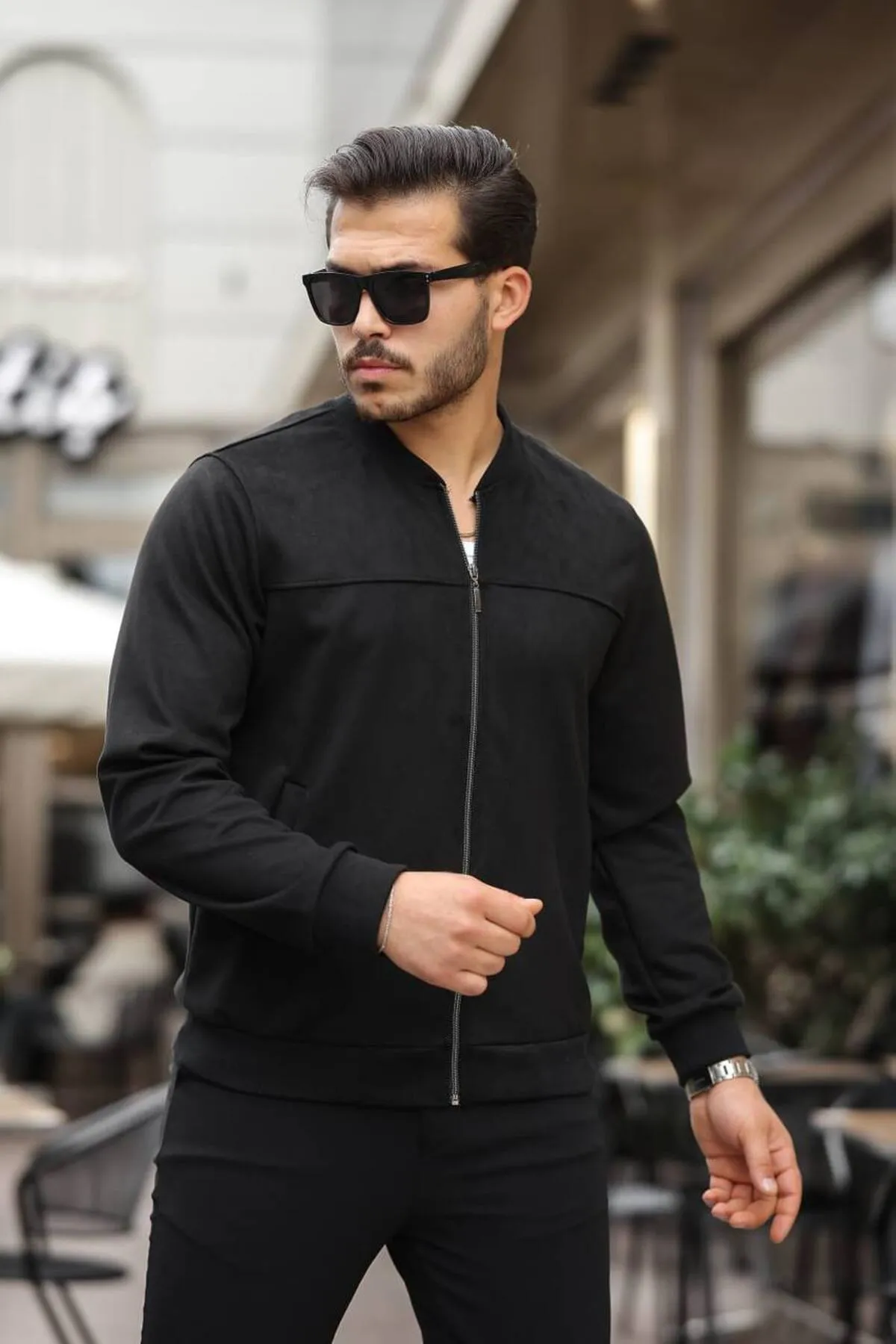 Men's Black Suede Seasonal Varsity Jacket