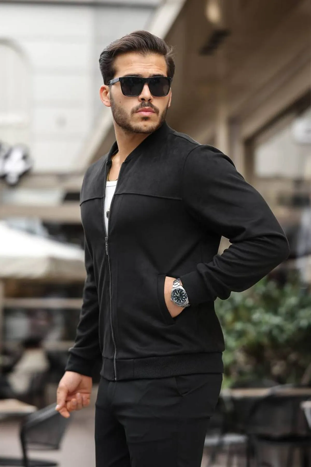 Men's Black Suede Seasonal Varsity Jacket