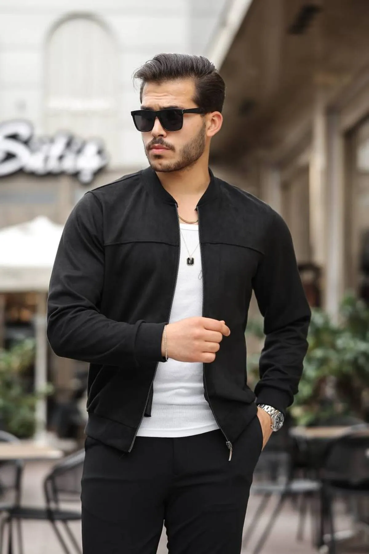 Men's Black Suede Seasonal Varsity Jacket