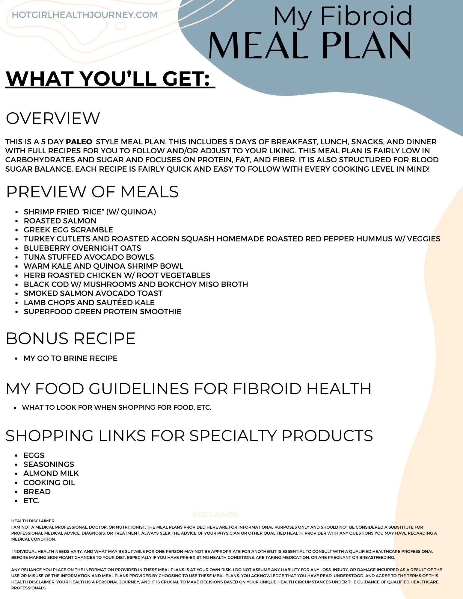  Digital 5 Day Meal Plan w/ Recipes