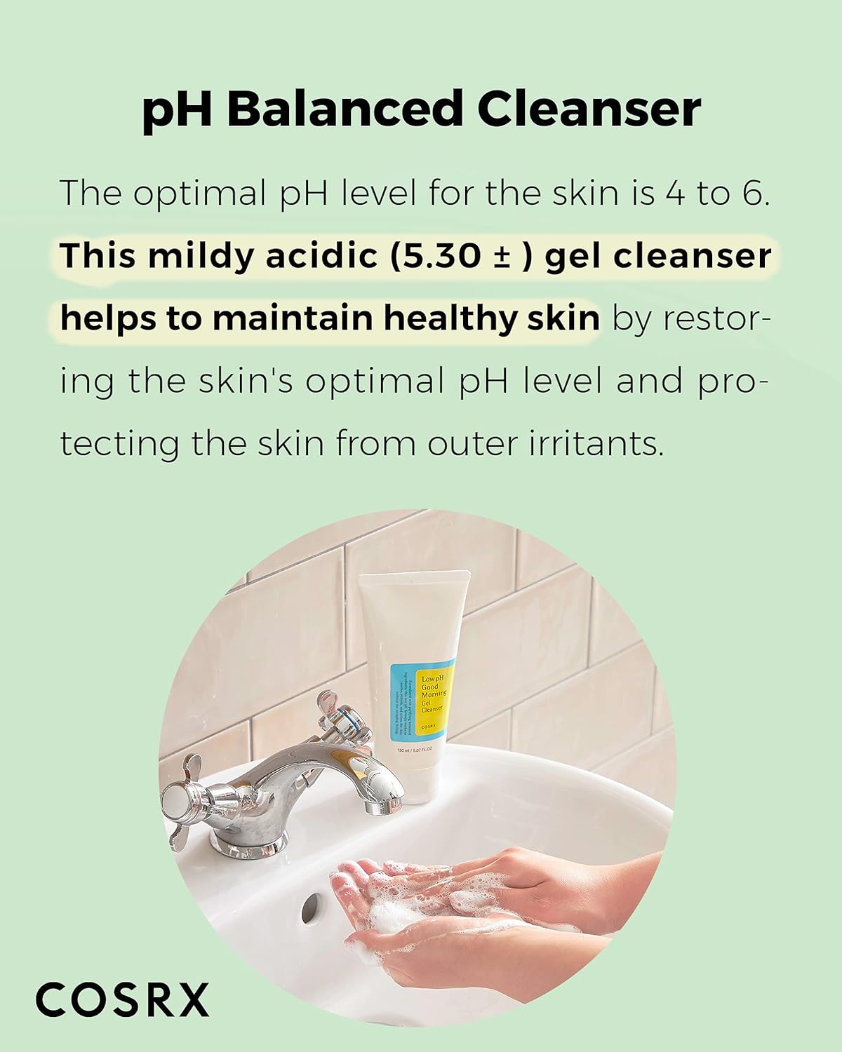COSRX Low pH Good Morning Gel Cleanser 150ml | TSA Approved Travel Size Mild Face Cleanser | Korean Skin Care for Acne Prone Skin, PH Balancing, Anti Acne, Breakouts Treatment