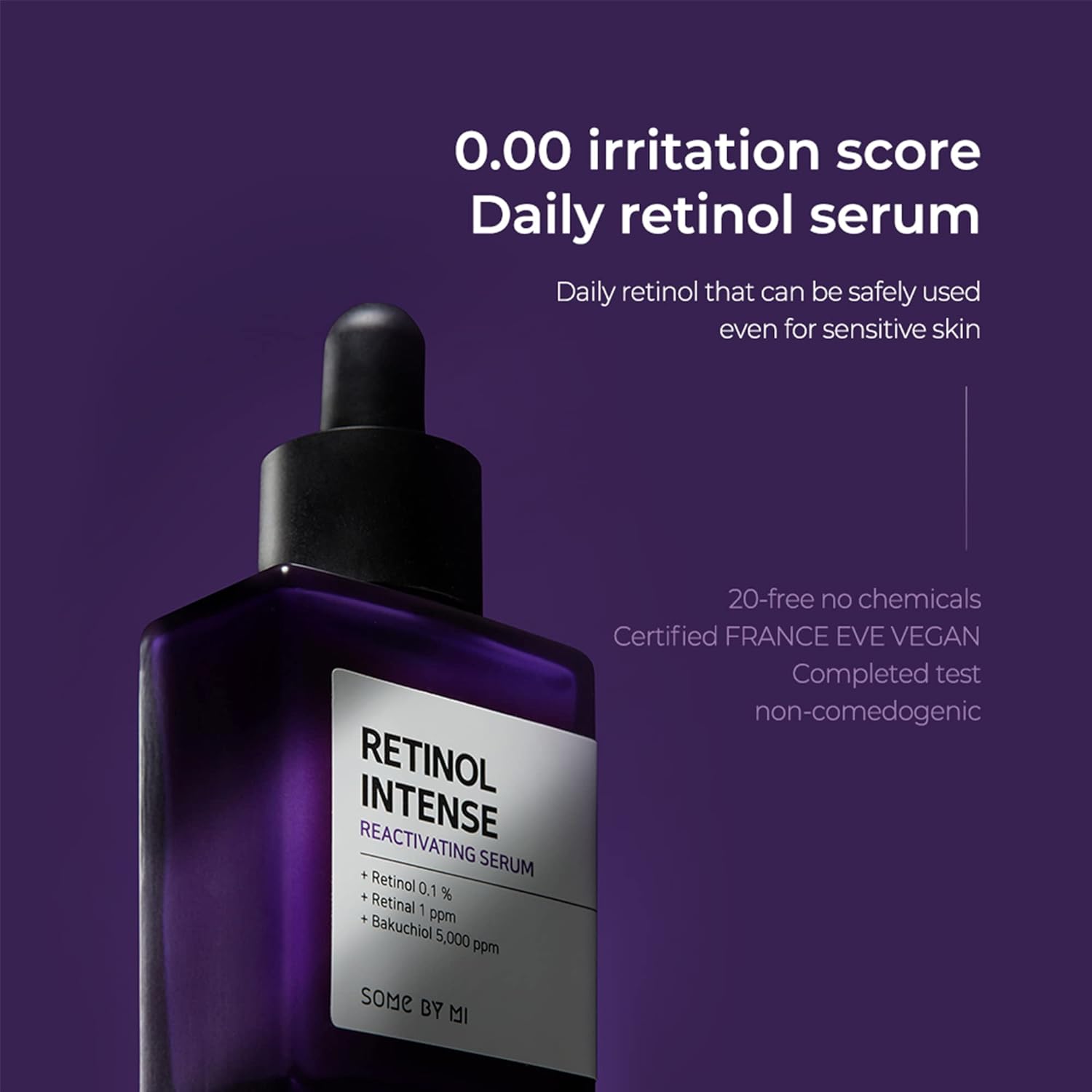 SOME BY MI Retinol Intense Reactivating Serum 30ml - Mild Korean 0.1% Retinol Serum for Face Aging Sign and Glass Skin - Post Acne Marks, Skin Texture and Elasticity Care - Korean Skin Care