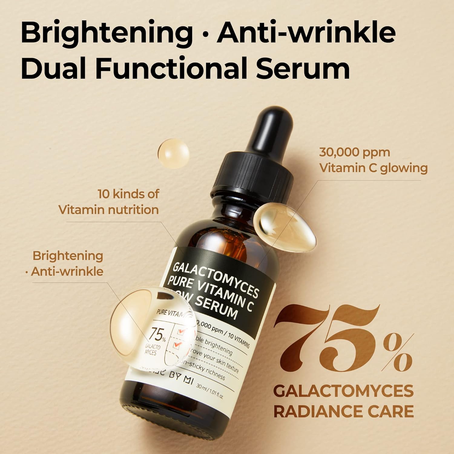 SOME BY MI Galactomyces Pure Vitamin C Glow Serum - 1.01 Oz, 30ml - Daily Brightening Vitamin C Serum for Glass Skin - Improvement of Skin Texture and Elasticity - Korean Skin Care
