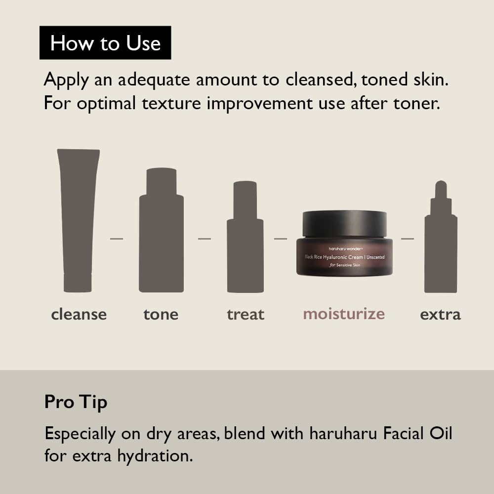 Haruharu Wonder Black Rice Hyaluronic Cream (Unscented) 1.69 fl.oz / 50ml | Fragrance Free for Sensitive Skin | Vegan, Cruelty Free, EWG-Green
