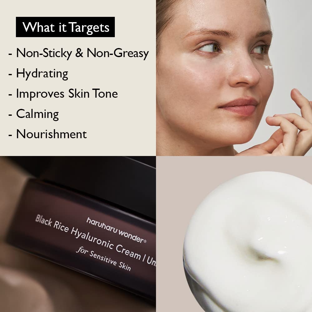 Haruharu Wonder Black Rice Hyaluronic Cream (Unscented) 1.69 fl.oz / 50ml | Fragrance Free for Sensitive Skin | Vegan, Cruelty Free, EWG-Green