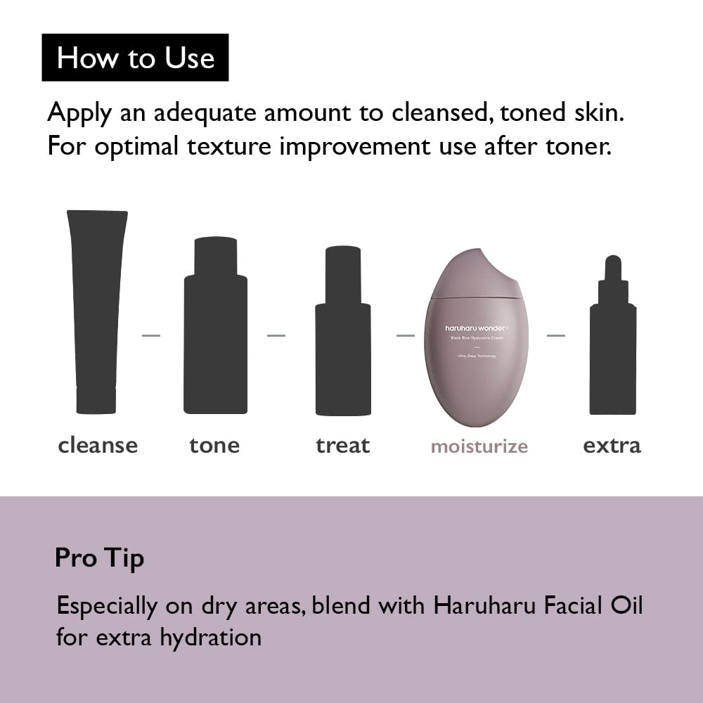 Haruharu Wonder Black Rice Hyaluronic Cream 1.69 fl. oz / 50ml | Fermented Facial Moisturizer, Facial Cream | Vegan, Cruelty Free, EWG-Green