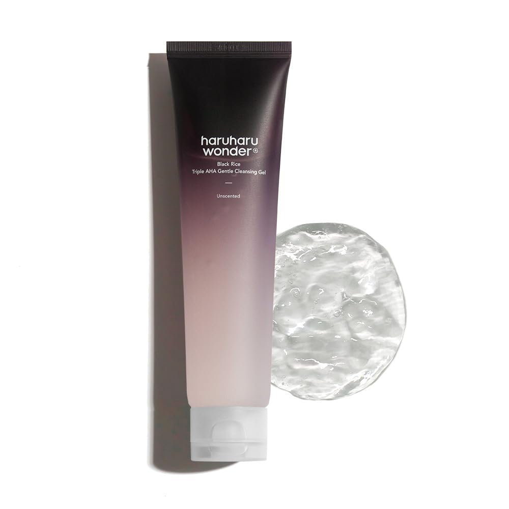 HARUHARU Wonder Black Rice Triple AHA Gentle Cleansing Gel 3.38 fl oz, Hydrating Cleansing gel, Gentle exfoliating, Vegan, Travel essentials