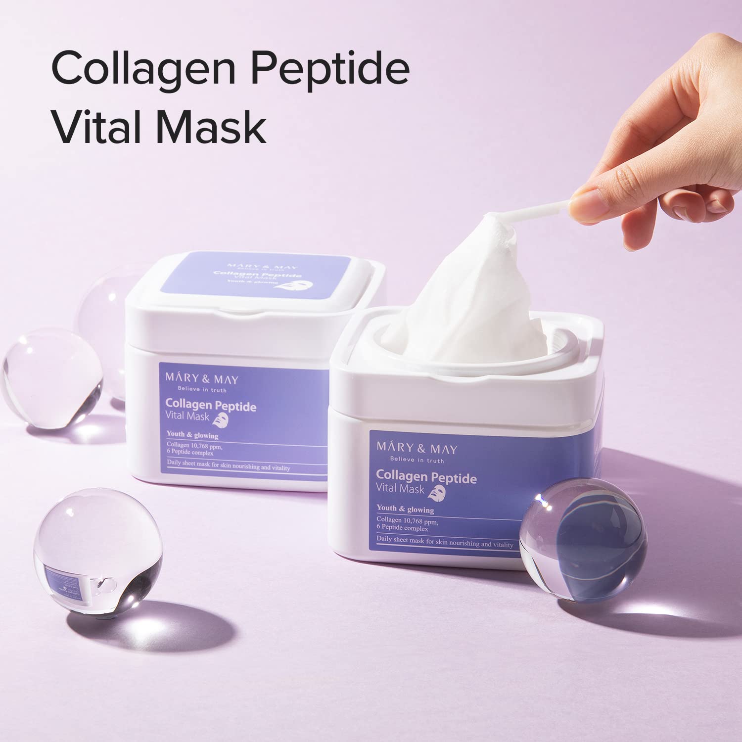 Mary&May Collagen Peptide Vital Mask 30ea |Quick dispenser type 30 sheet, Lifting, Firming & Plumping, Wrinkle Care, Korean Facial Mask, marynmay, Valentine Day Gift