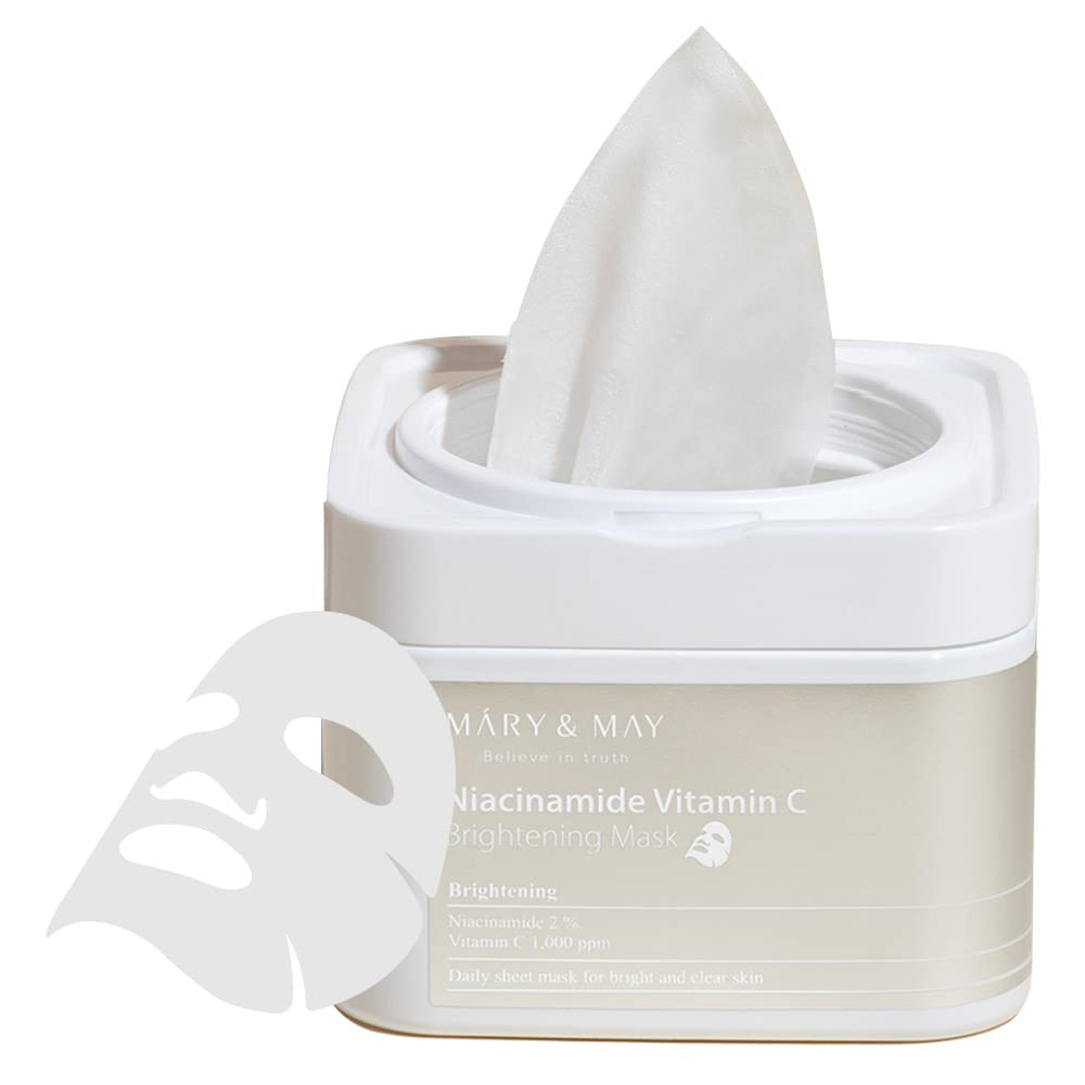 Mary&May Niacinamide Vitamin C Brightening Mask 30ea | Quick dispenser type 30 sheet, Brightening & Tone up, VitaminC, Korean Facial Mask, marynmay