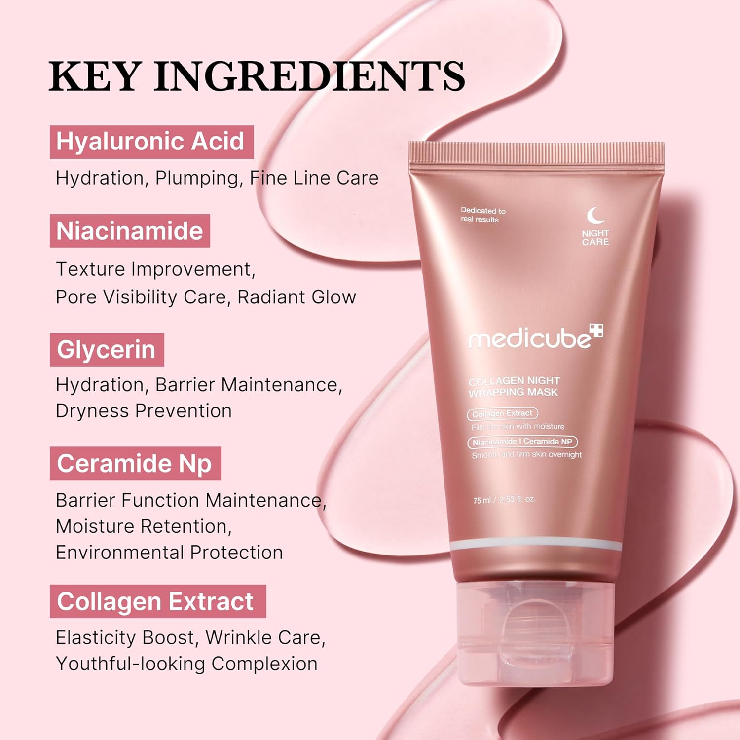 Medicube Collagen Overnight Wrapping Peel Off Facial Mask Pack - Elasticity & Hydration Care, Reduces Sagging & Dullness - Hydrolyzed Collagen For Glowing Skin - Korean Skin Care, 75 ML