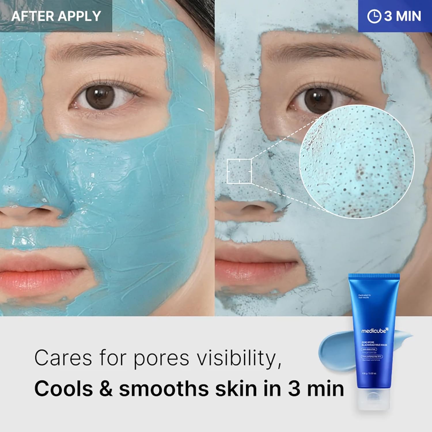 Medicube Zero Pore Blackhead Mud Facial Mask - Skin Cooling & Pore Tightening - 3 Minute Quick Dry Formula with AHA, BHA, PHA, and Pore-Purifying Clay - Korean Mud Mask 100 Grams