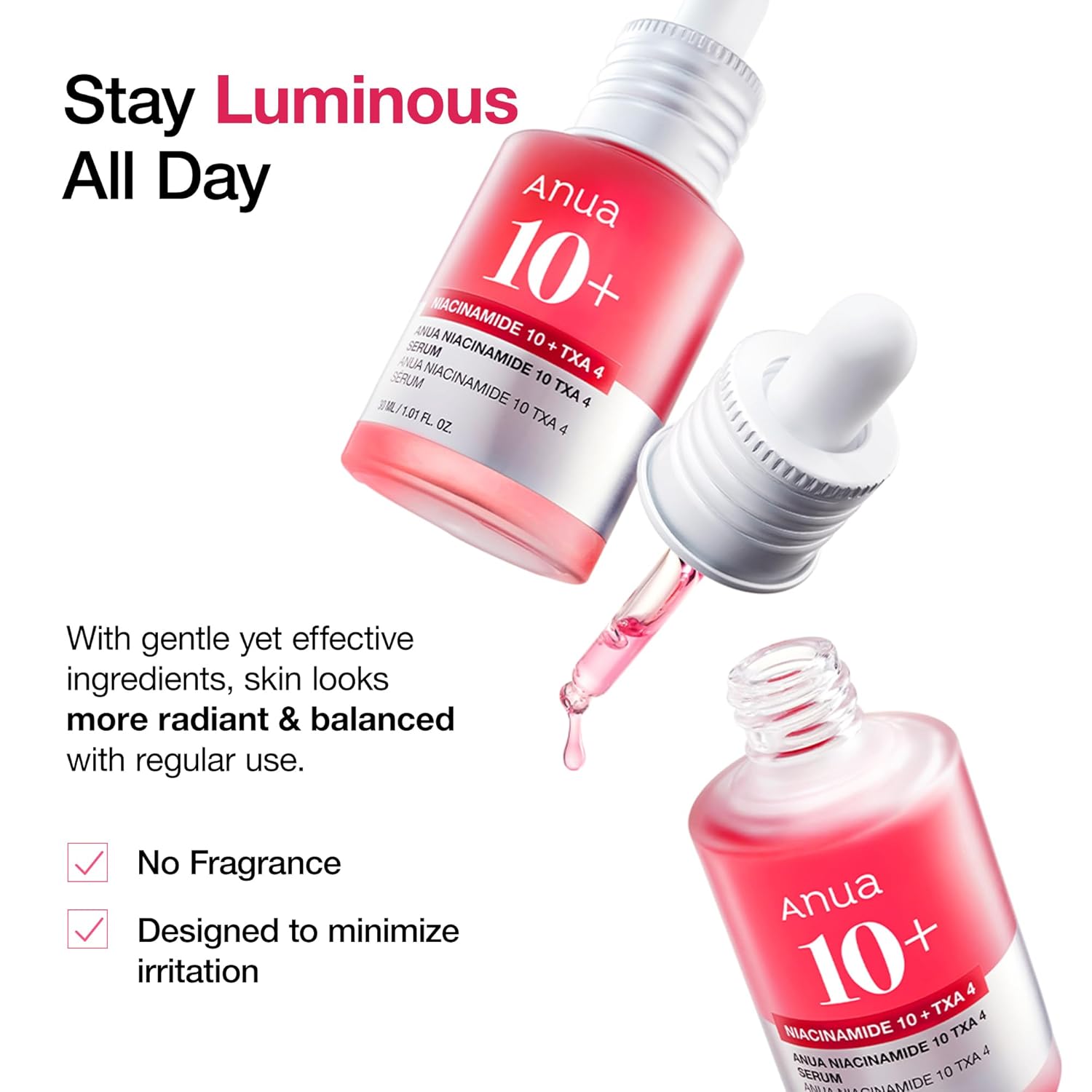 NEW - ANUA Niacinamide 10 + TXA 4 Serum, Hyaluronic Acid, Tranexamic acid, Vitamin B12, Facial Serum for Glass Skin, Clarifying, Radiant Complexion with Natural Color, Korean Skin Care (30ml /1.01 fl.oz)