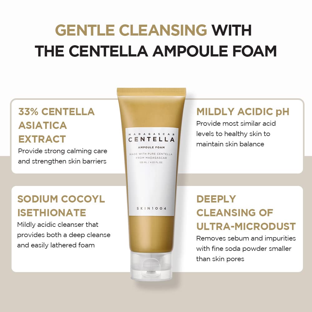 SKIN1004 Madagascar Centella Ampoule Foam 20 ML, Low pH Foam Cleanser, Natural Soda Powder Coconut Surfactant and EWG Green Grade