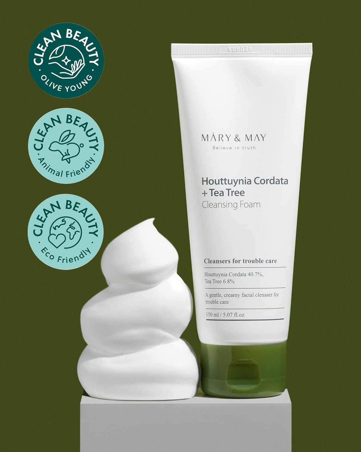 Mary&May Houttuynia Cordata + Tea Tree Deep Clean Foam - Pore Cleansing, Skin Trouble Care, Soothing Hydration - Korean Skincare, EWG Green Grade, Hypoallergenic, 5.07 fl oz