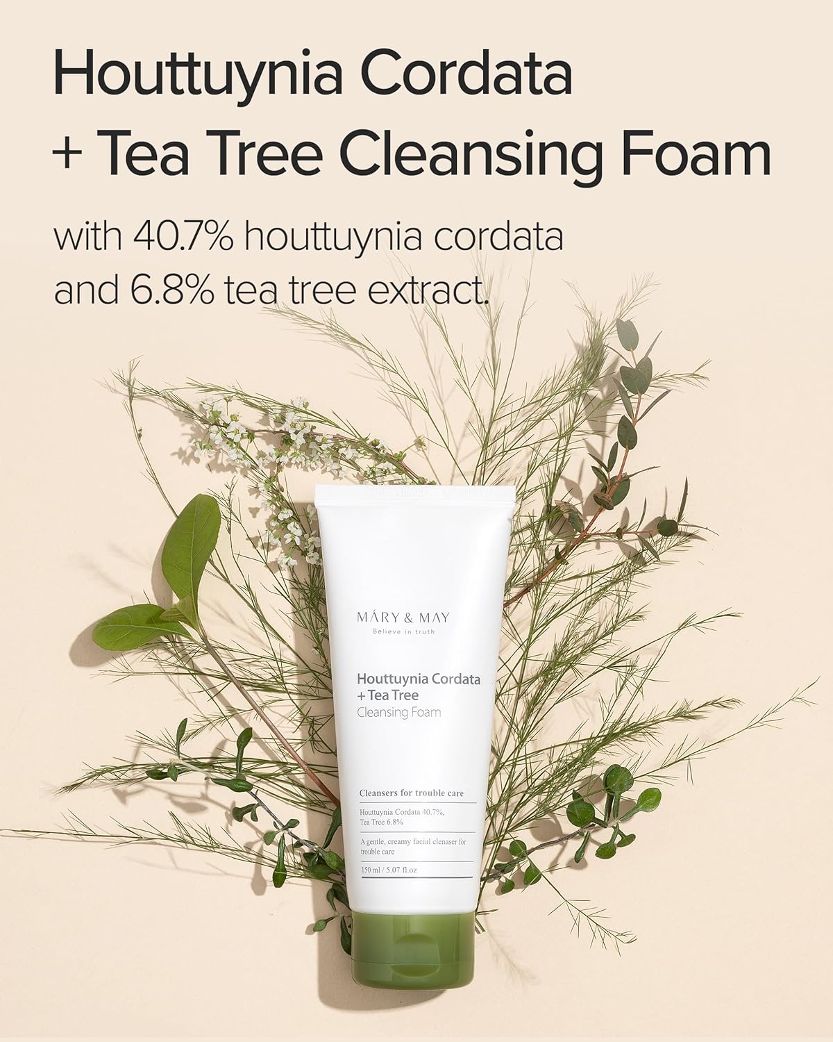 Mary&May Houttuynia Cordata + Tea Tree Deep Clean Foam - Pore Cleansing, Skin Trouble Care, Soothing Hydration - Korean Skincare, EWG Green Grade, Hypoallergenic, 5.07 fl oz