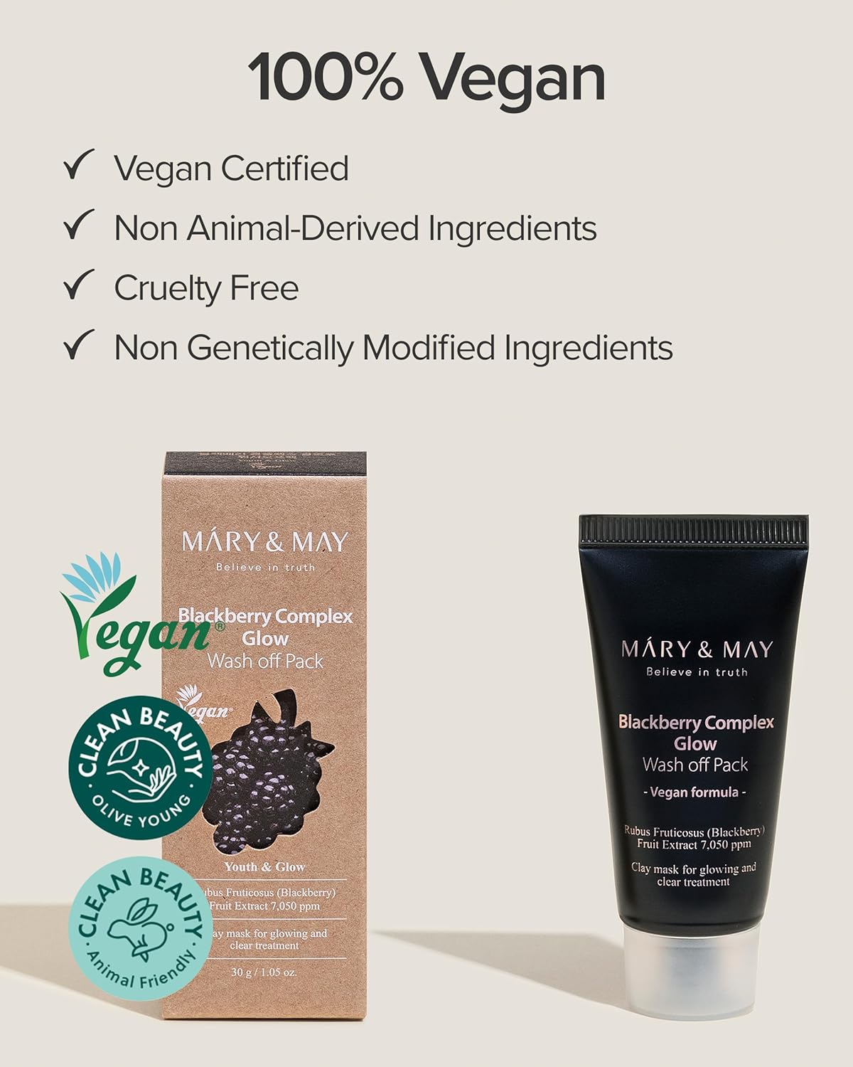 Mary&May Vegan Blackberry Complex Glow Wash Off Mask - Blackhead Care, Pore Clearing, Anti Aging Clay Mask - Bright and Glow Skin - Korean Skincare, 30 GRAMS