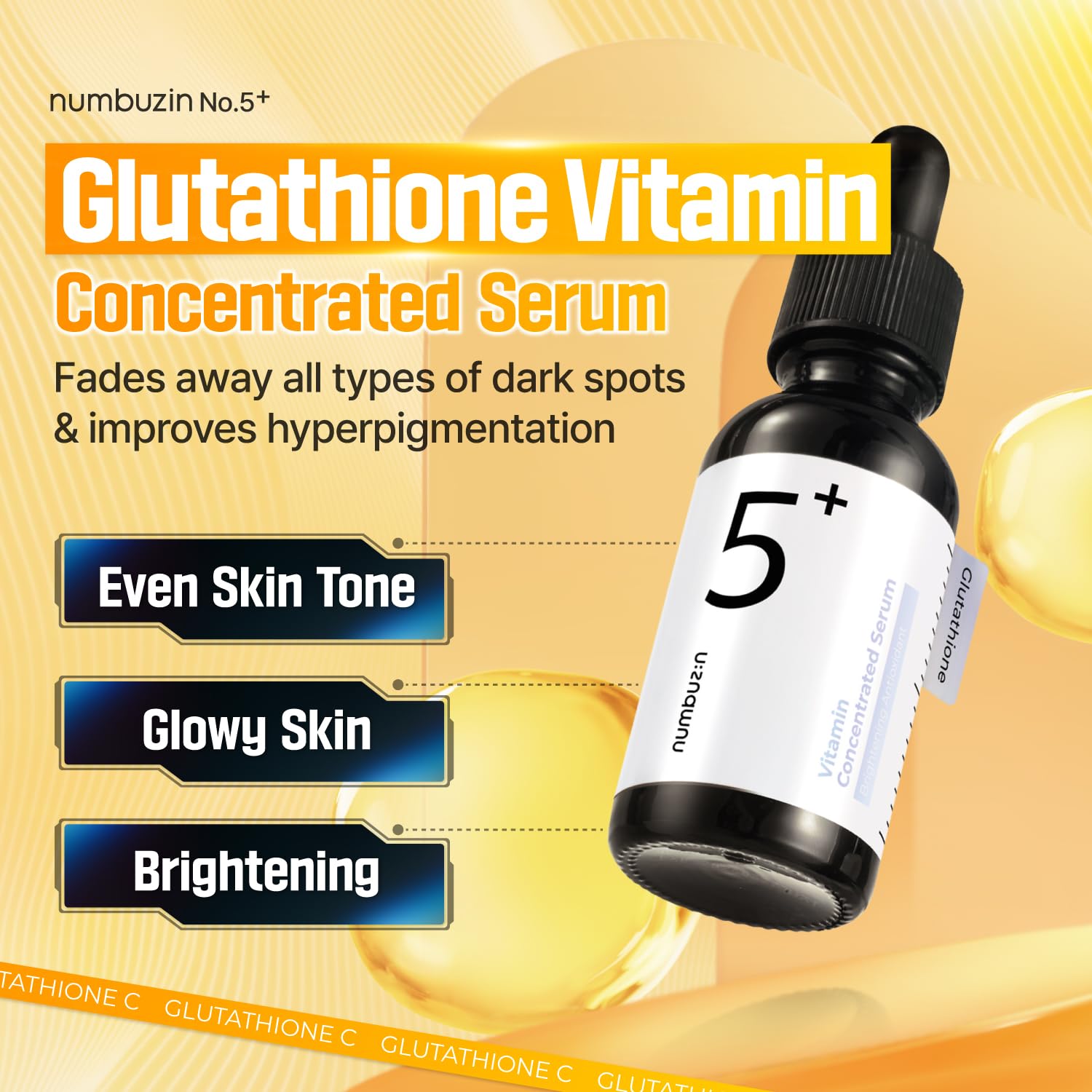 Numbuzin No.5 Serum | Vitamin Concentrated Serum | Glutathione, Vitamin C, Tranexamic Acid | Hyperpigmentation, Acne Scars | Suitable for Sensitive Skin, Korean Skincare | 30 ML