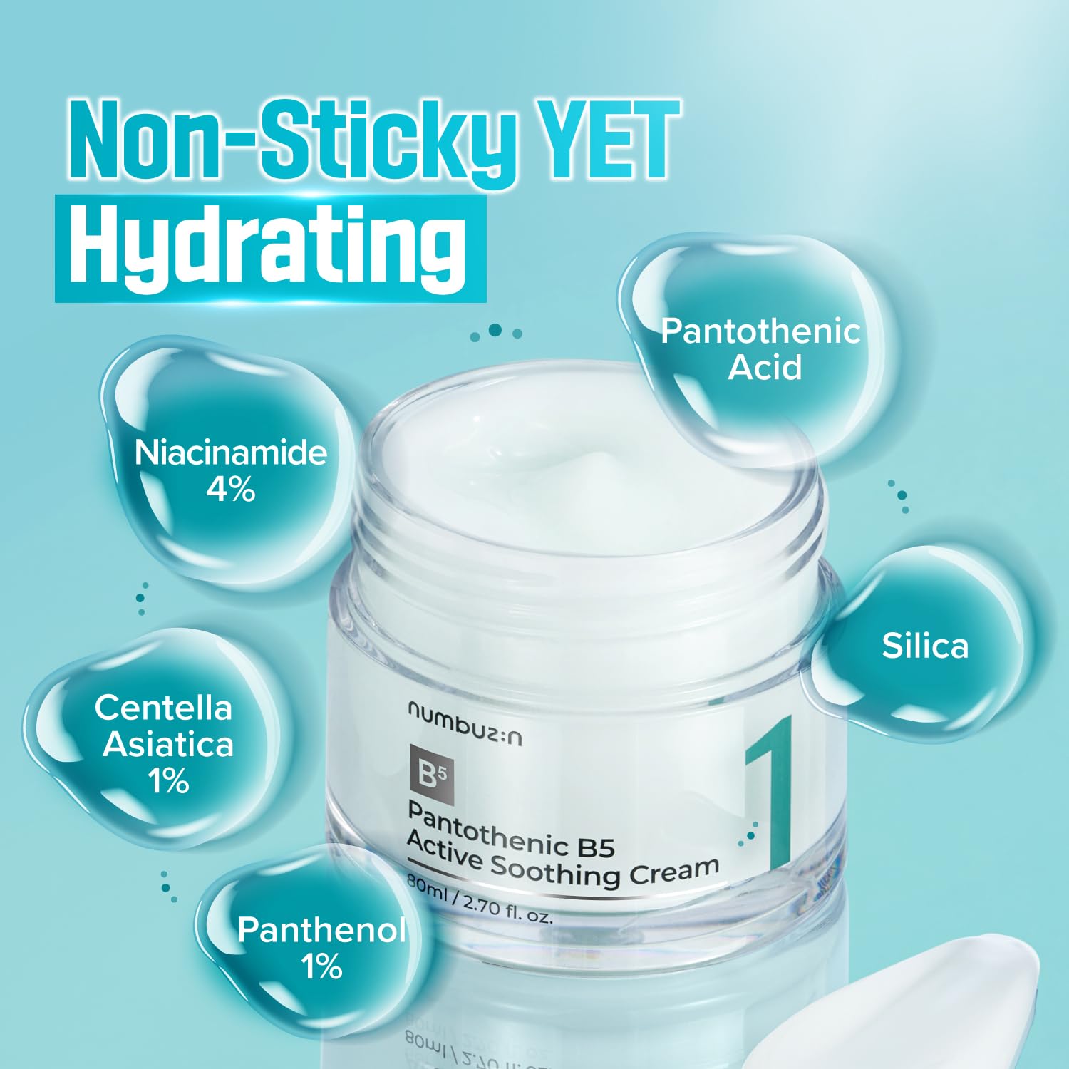 Numbuzin No.1 Cream | Pantothenic B5 Active Soothing Cream | Lightweight Hydrating Moisturizer, Pantothenic Acid, Niacinamide | Excess Oil Control, Soothes Acne | Non-Comedogenic | 2.70 fl. oz. 80 ML