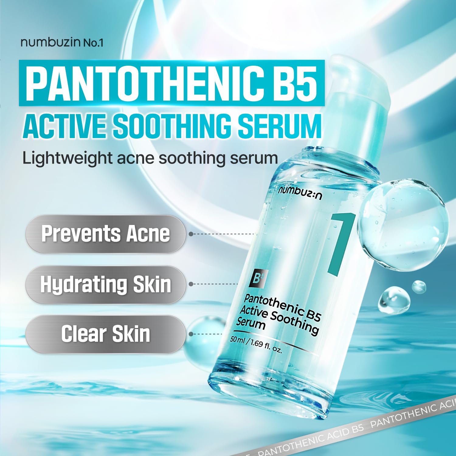 Numbuzin No.1 Serum | Pantothenic B5 Active Soothing Serum | Soothing, Hydrating | Pantothenic Acid, Niacinamide | Excess Oil Control, Reduces Breakouts, Acne | Oily, Acne-Prone Skin | 50 ML